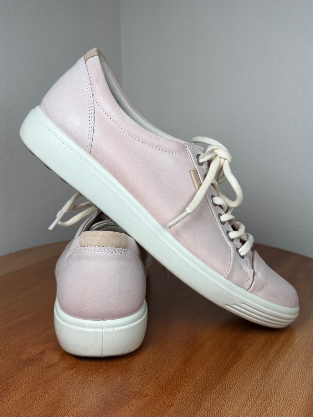 ECCO Soft 7 Leather Shoes Sneakers Rose Leather Pale Pink Women’s Size 9US - Picture 1 of 12